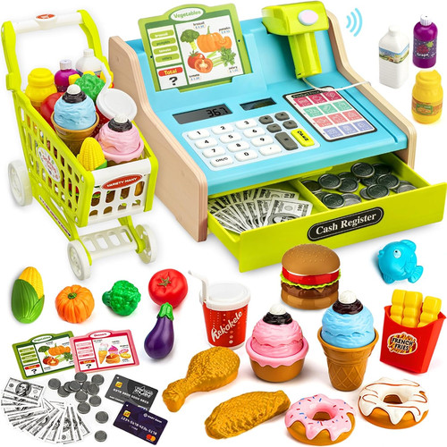 Wooden toy cash register with - toy,