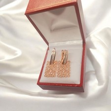 Rolled RG 585 Rose Gold  White Zirconia Earrings Hoops English Lock