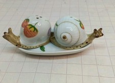 4" Snail Motif Cruet Set Salt Pepper Vintage