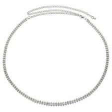 Silver 2-Row Diamante Chain Waist Belt Ladies Dress – 112 cm One Size Accessory