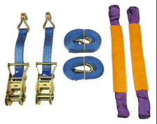 2 x 35mm x 4M RATCHET TIE DOWN RECOVERY WHEEL STRAPS with ROUND SLINGS trailer