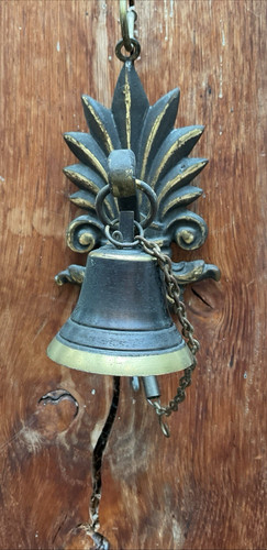 Brass door bell ornate leaf