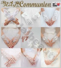 First Holy Communion Flower Girl Pageant Wedding Fingerless Diamante Gloves