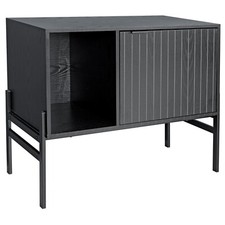 Black Wooden LP Record Player Cabinet On Black Metal Frame Legs Storage One Door