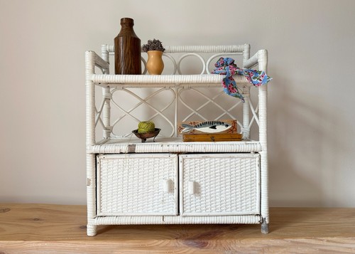 White wicker wall shelf - wicker,