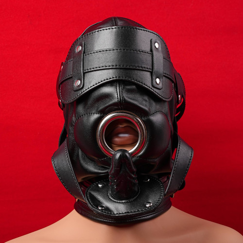 Leather slave bondage - leather, hood