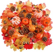 166PCS Artificial Fake Pumpkins Fall Maple Leaves Harvest Farmhouse Table Decor