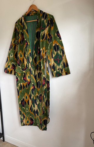 Olive ikat print velvet - print, robe