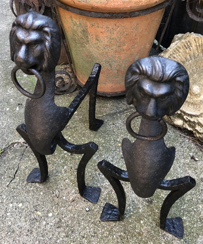 Wrought iron fire dogs antique - wrought,