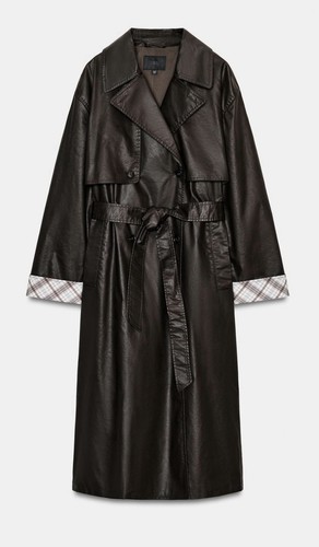 Zara waxed check trench coat - trench,