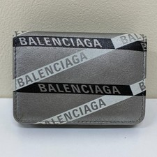 Auth Balenciaga Folding Wallet Everyday Mini Logo Silver 551921 From Japan230812