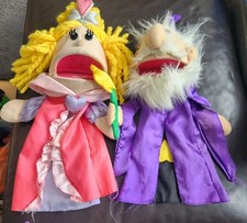 2x Early Learning Centre ELC hand puppets Princess & Dragon, Stains ,used