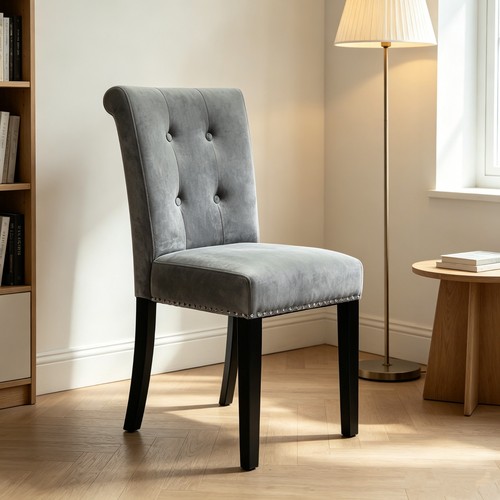 Grey velvet upholstered dinner - velvet,