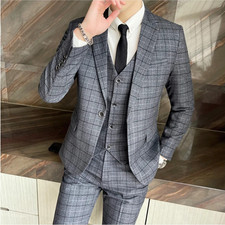 Mens 3 Piece Tweed Suit Grey