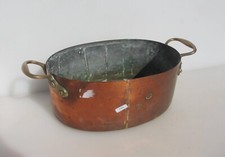 Antique Copper Pan Fish Kettle Poacher Oval French Old Brass Georgian Victorian