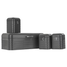 4Pcs Taurus Kitchen Tea Coffee Sugar Bread Bin Set Storage Tins Canister Lid Jar