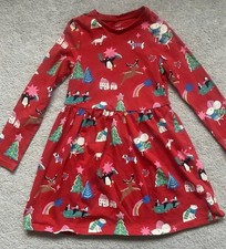 M&S Girls Red Festive Cute Animal Christmas Dress 6-7 Years 🎄