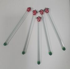 5 Vintage Glass Swizzle Sticks Drink Stirrers - Each 14.5cm Long. 14gm Weight.