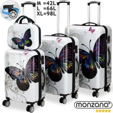 4pc Hard Shell Suitcase Set Beauty Case Hand Luggage 4 Wheels Butterfly Spinner