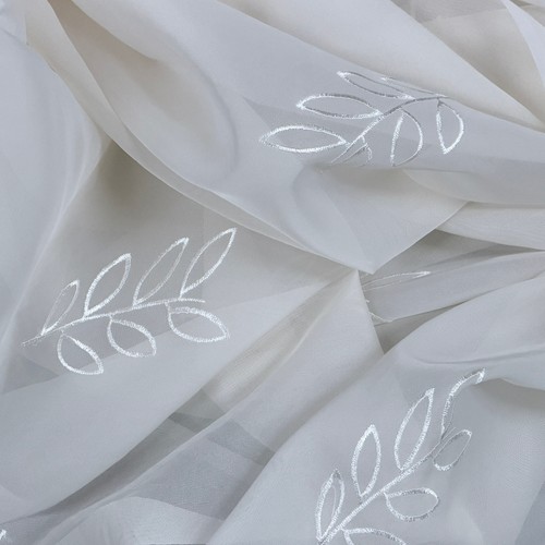 Cream floral voile fabric net - cream,