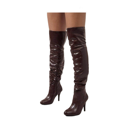 Brown faux leather - faux, thigh-high