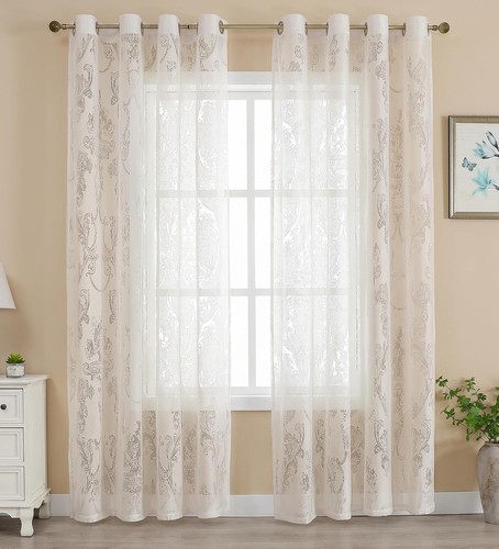 Cream floral jacquard - cream, voile