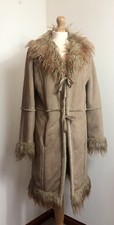 Y2K Faux Suede Faux Fur Boho Penny Lane Long Afghan Coat Size 14-16 tie front