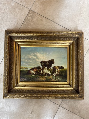 Vintage cows oil painting - vintage,