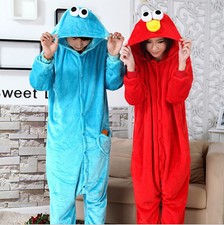 Unisex Adults Sesame Street COOKIE MONSTER ELMO Costume Flannel Pajamas Kigurumi