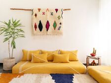 Moroccan Handmade Floor Couch - Unstuffed Cotton Yellow Sofa covers +Pillowcases