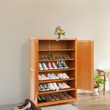 Shoe Cabinet Cupboard 2 Door Hallway Storage Oak Rack Stand Solid Wood