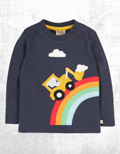 Ex Frugi Kids Adventure Applique Top in Indigo / Rainbow Tractor (A Bit Defect)