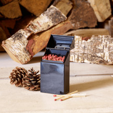 Valiant Fireside Match Storage Box -  Black Gloss Steel Container with Lid