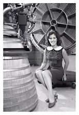 MISS NASA SMILING NEXT TO APOLLO ROCKET ENGINE 1968 4X6 PHOTO