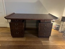 Antique Large wooden Korean Desk Writing Table With Drawers And Cabinets 2 Sided