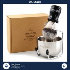 Elegant Synthetic Badger Shaving Brush & Stainless Steel Bowl – Perfect Gift Set
