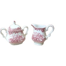 Vintage Myott Country Life Sugar Bowl & Milk jug . The Hunter Red 