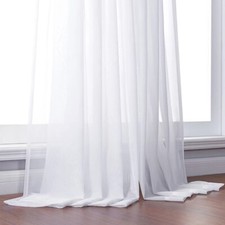 Pair (2 Panels) Sheer Slot Top Plain Voile Net Curtain Panels Curtains Drapes