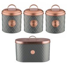 Typhoon Grey Tea Coffee Sugar Canister Bread Bin Copper Lid Kitchen Storage Jars
