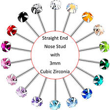 Straight Nose Stud * 3mm Claw Set CZ * 925 Sterling Silver * bend yourself pin