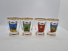 4 Vintage Shot Glasses Golden Rim 100ml Unusual Pub Signs Design Man's Cave Bar