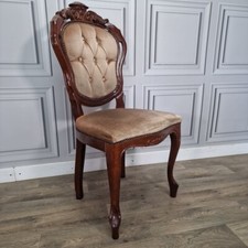 Antique Button Back Carved French Louis Chair - Lounge Bedroom - Upholstered . 