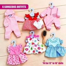 Set of 6 Outfits 12-16" Baby Doll Clothes Red BiBi Doll Blue Pink Dress Bodysuit