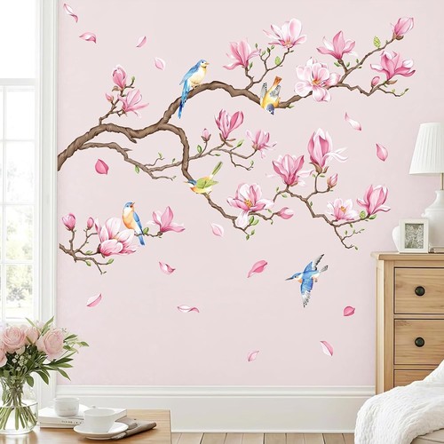 Pink flower peach - tree, bird