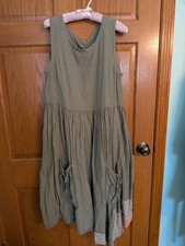 Ewa i Walla Dress sz M green 100% Cotton big pockets Cottagecore SHIPS FREE
