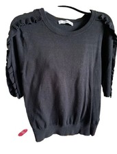 ZARA M Black Stretch Frill Top