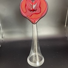 Murero Glass Italy Red Calla Lily Handblown Art Glass Vase 25 cm Empoli Florence