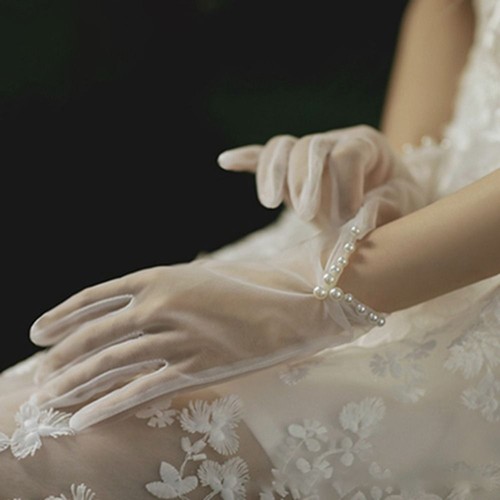 Bow pearl bride dress gloves - dress,