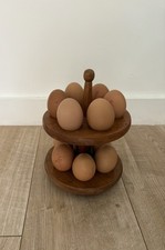 vintage wooden egg stand holds 12 - 2 tier stand tray