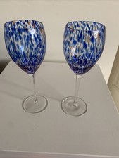 Two Wine Glasses Blown Blue